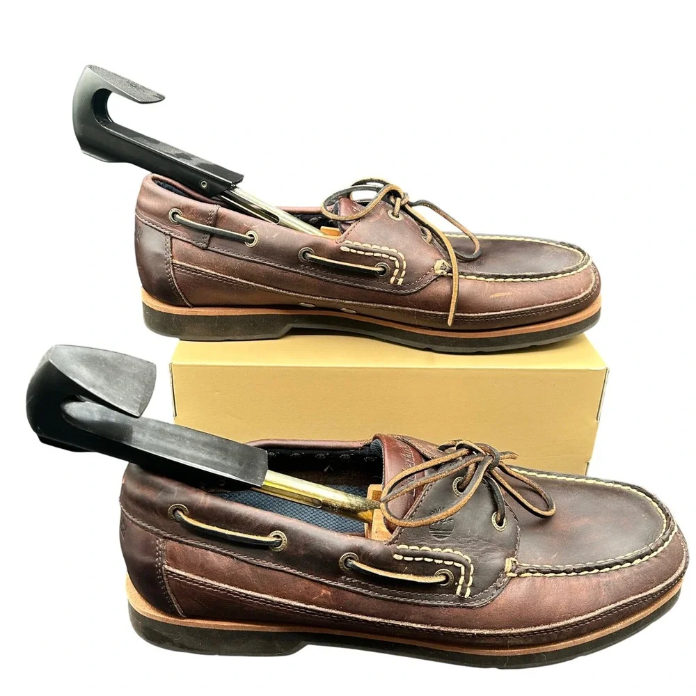 Timberland Mens Brown Leather 2-Eye Classic Boat Shoes Loafers 13M 76056